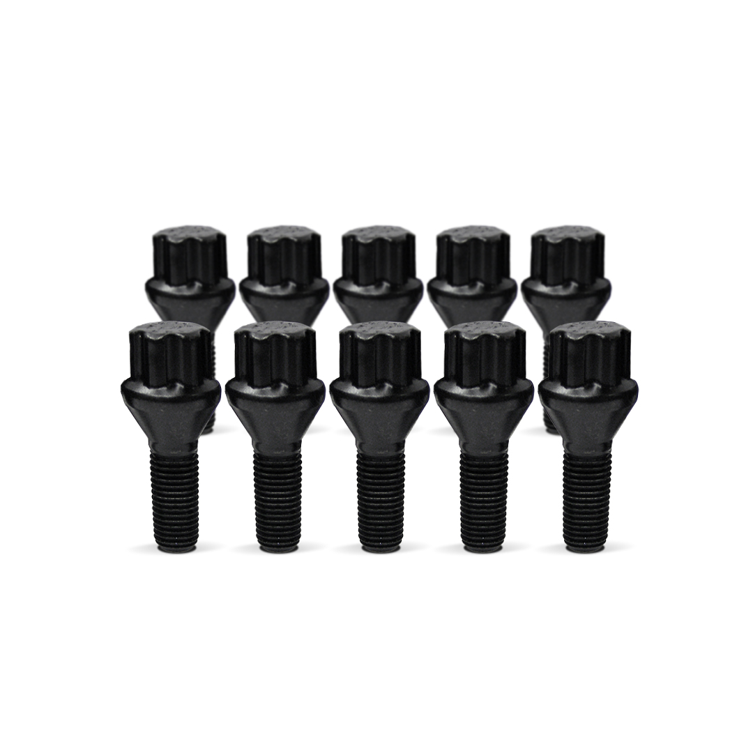 20 x TPi Black Round Tapered Alloy Wheel Bolts 15x1.25 35mm