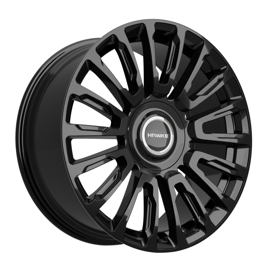 Hawke Dresden wheels 22 x 9.5j 5 x 120 | Jet Black Set of four | fits Range Rover Sport, Vogue and Discovery 5 models. Taper seated to accept aftermarket wheel nuts.