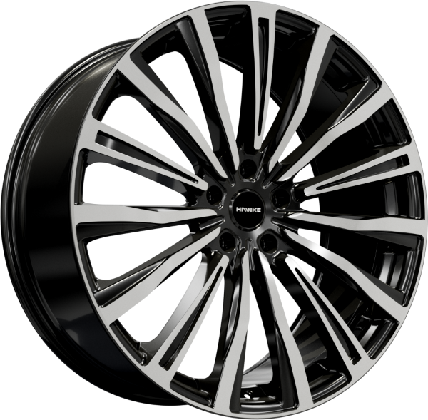 HAWKE Chayton Alloy Wheels 22 inch 5x108 (ET42) | Black Polish x 4 | fits Range Rover Evoque, Velar and Jag F-Pace models