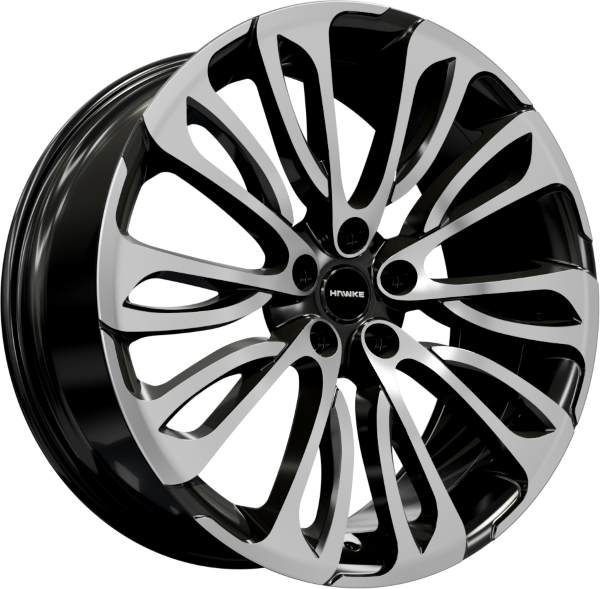 HAWKE Halcyon Alloy Wheels 23 inch 5x120 (ET38) | Black Polish x 4 | fits Range Rover Sport, Vogue and Discovery models