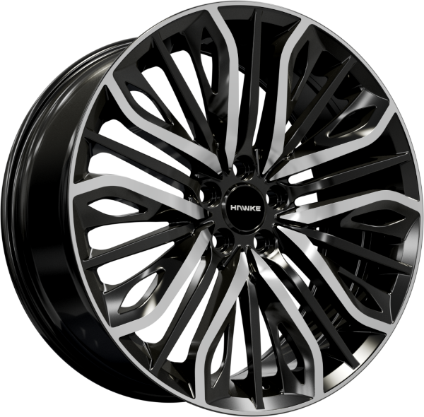 HAWKE Vega Alloy Wheels 22 inch 5x108 (ET42) | Black Polish x 4 | fits Range Rover Evoque, Velar and Jag F-Pace models