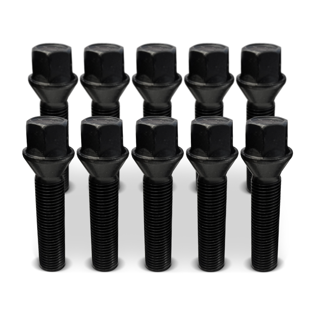 10 x BIMECC 14x1.50 50mm Tapered Black Wheel Bolts